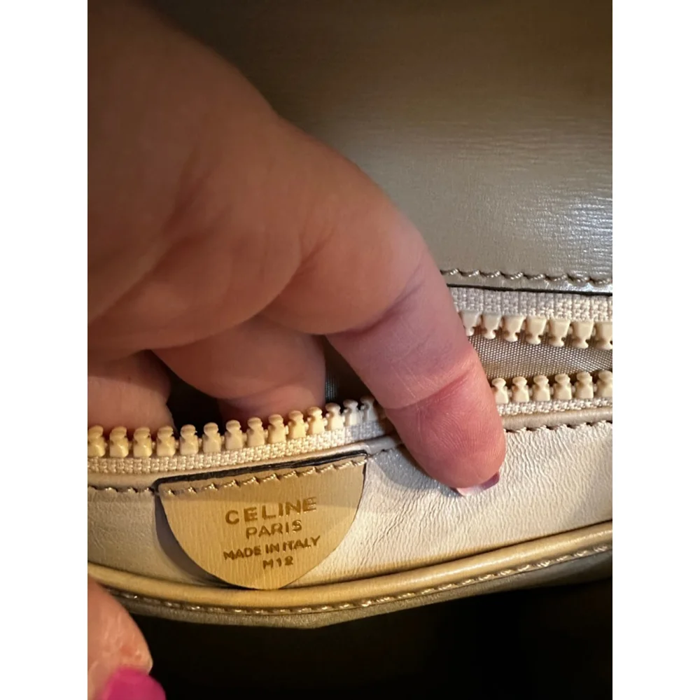 Celine Beige Leather Satchel Bag with Gold Hardware